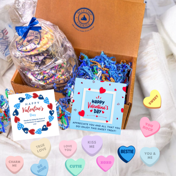 Valentine's Day gift box with cookies and greeting cards