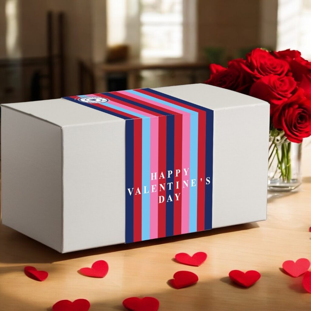 Valentine's gift box with roses on table