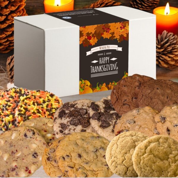 Thanksgiving cookie gift box with assorted cookies