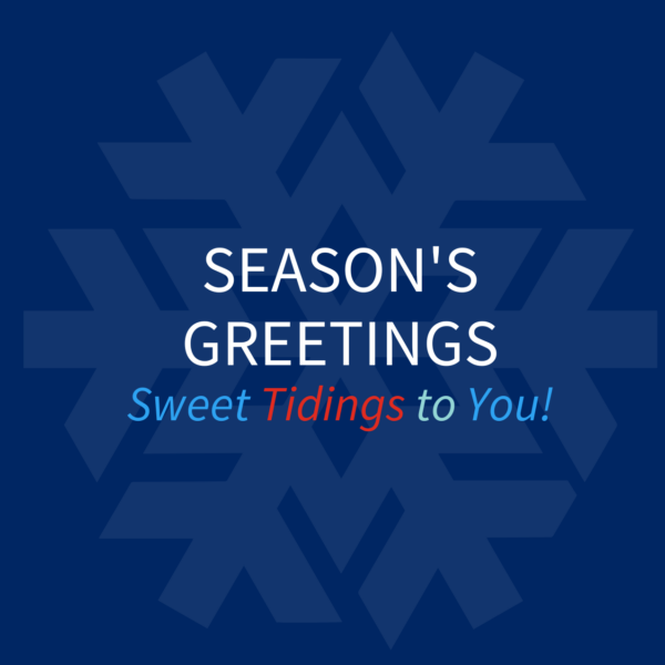 Season's Greetings card with snowflakes and festive message