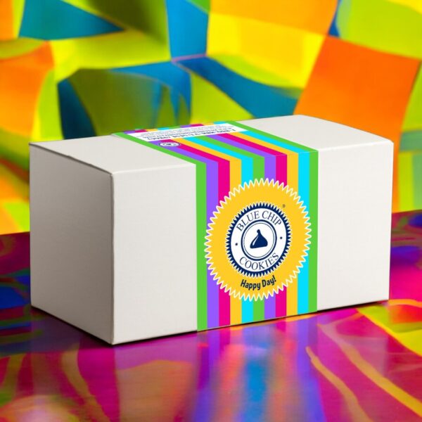 Colorful Blue Chip Cookies box on vibrant background